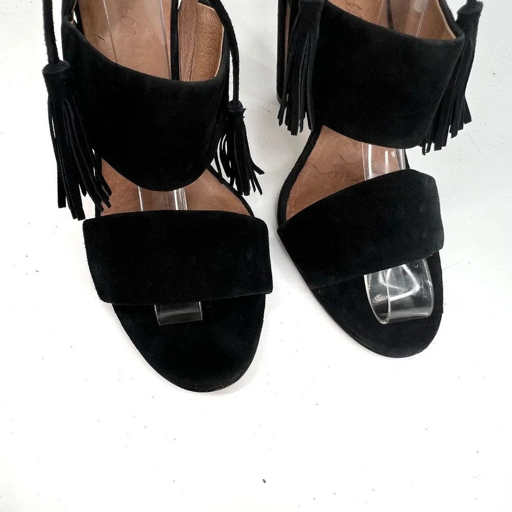 MADEWELL Octavia Tassel Black Suede High Heel Sandals 10